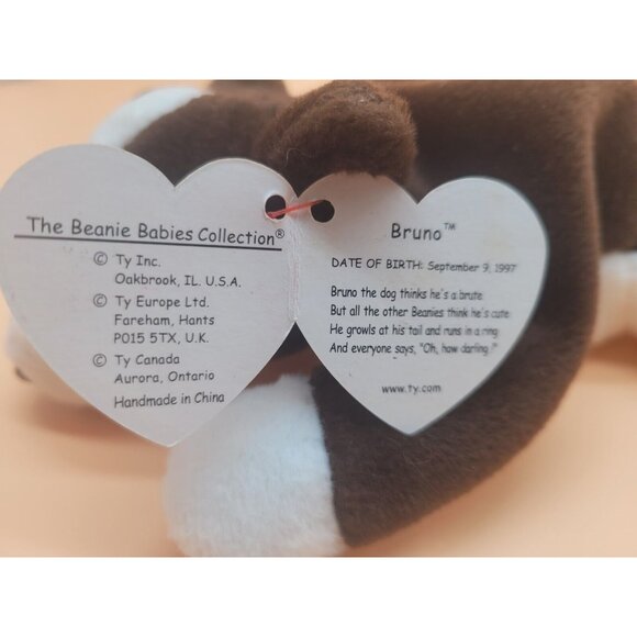 BEANIE BABY Bruno the the Bull Dog DOB 9/9/97  w/hang tag protector - Picture 2 of 4